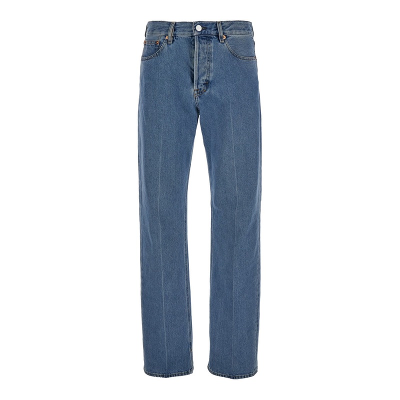 ’90’s’ Light Blue Straight Jeans with Logo Patch in Denim Woman