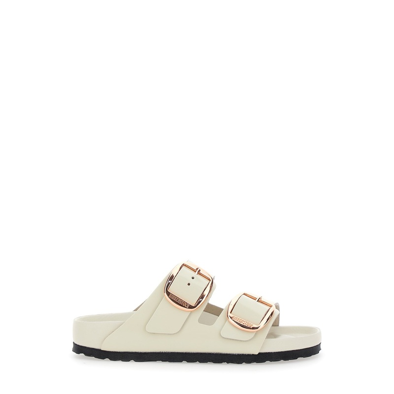 ‘Arizona’ White Sandals with Embossed Logo on the Buckle and Open Toe in Leather Woman
