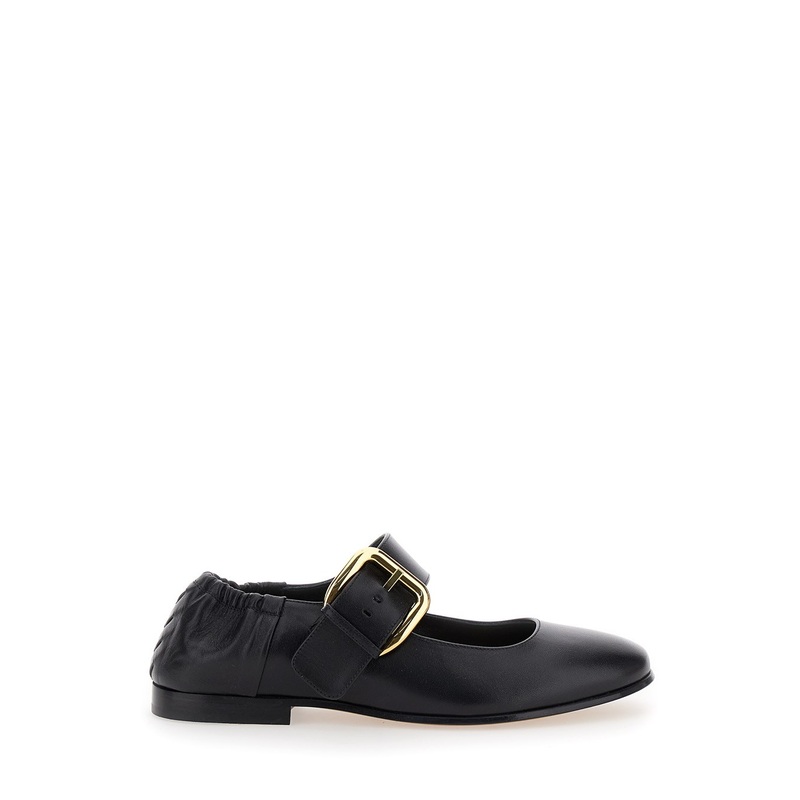 ‘Astaiere’ Black Slip-On Mary Janes with Maxi Buckle in Leather Woman