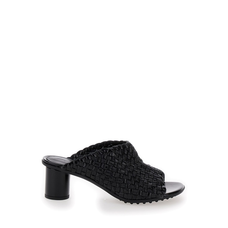 ‘Atomic’ Black Mule Sandals with Intrecciato Motif in Leather Woman