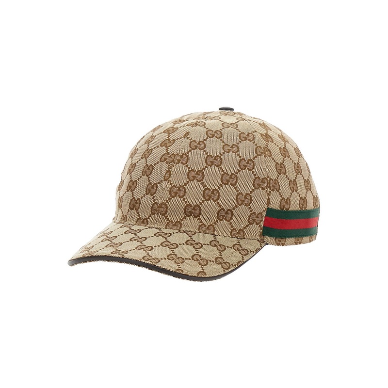 Beige Baseball Cap with Web Detail on the Side in GG Canvas Man