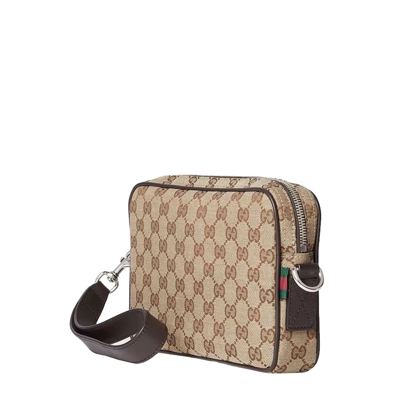 Beige Crossbody Bag with All-Over GG Motif in Fabric Man