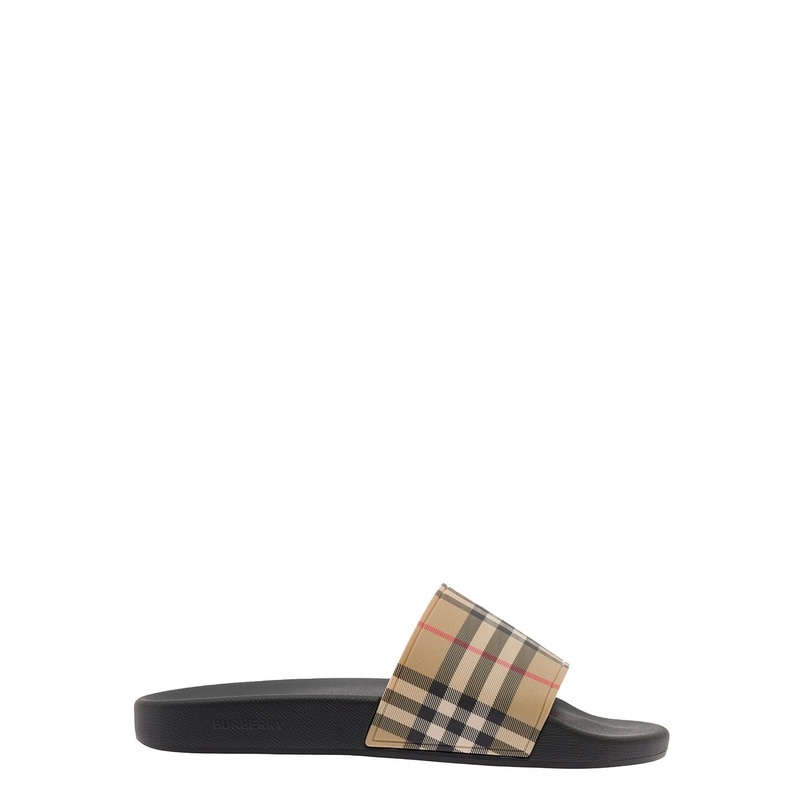Beige Vintage Check Print Slides Man