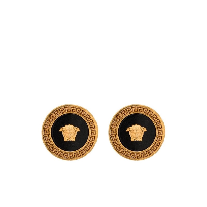 Black and Gold Earrings with Medusa Detail in Metal Woman