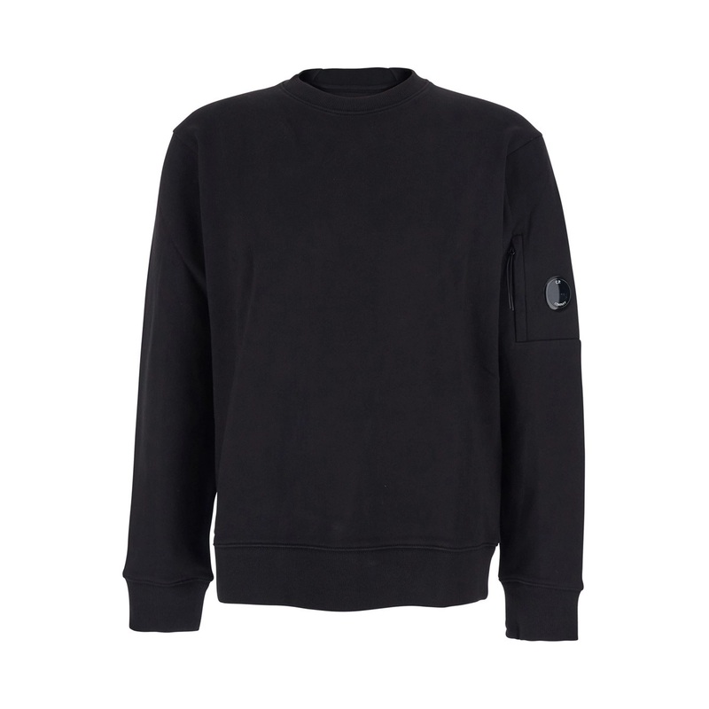 Black Crew Neck Sweater with Logo Patch Applied on the Sleeve in Cotton Man
