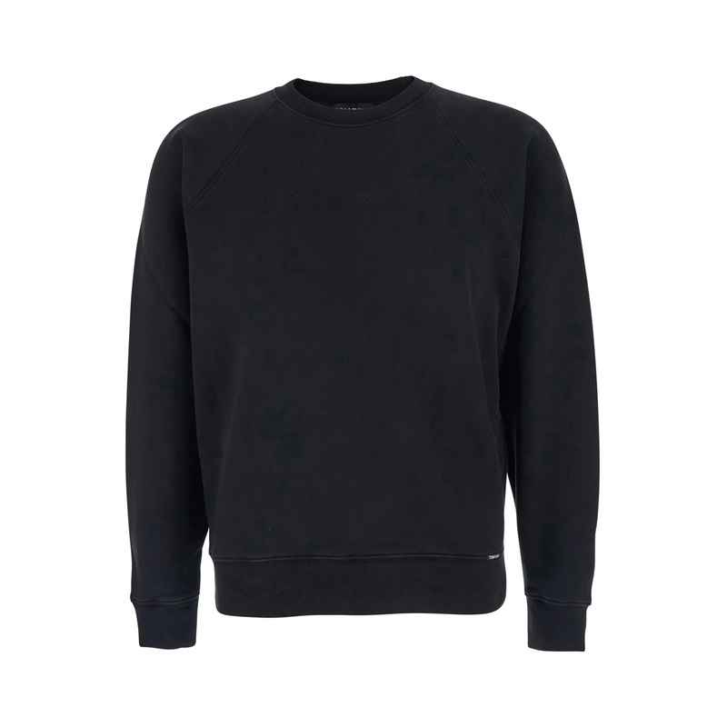 Black Crewneck Sweatshirt with Logo Patch on the Front in Cotton Man