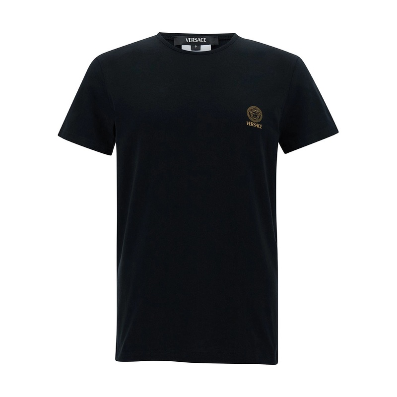 Black Crewneck T-Shirt with Medusa Logo Print in Stretch Cotton Man