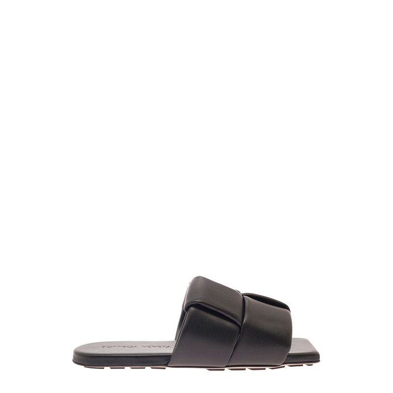 Black Flat Mules with Padded Intreccio Band in Leather Woman