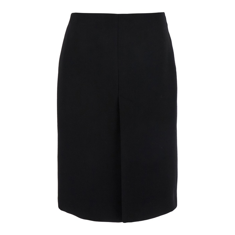 Black High Waist Skirt with Logo Lettering on Waist and Zip Puller in Wool Woman