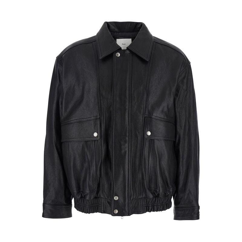 Black Jacket with Two Front Pockets and Distressed Effect in Leather Man