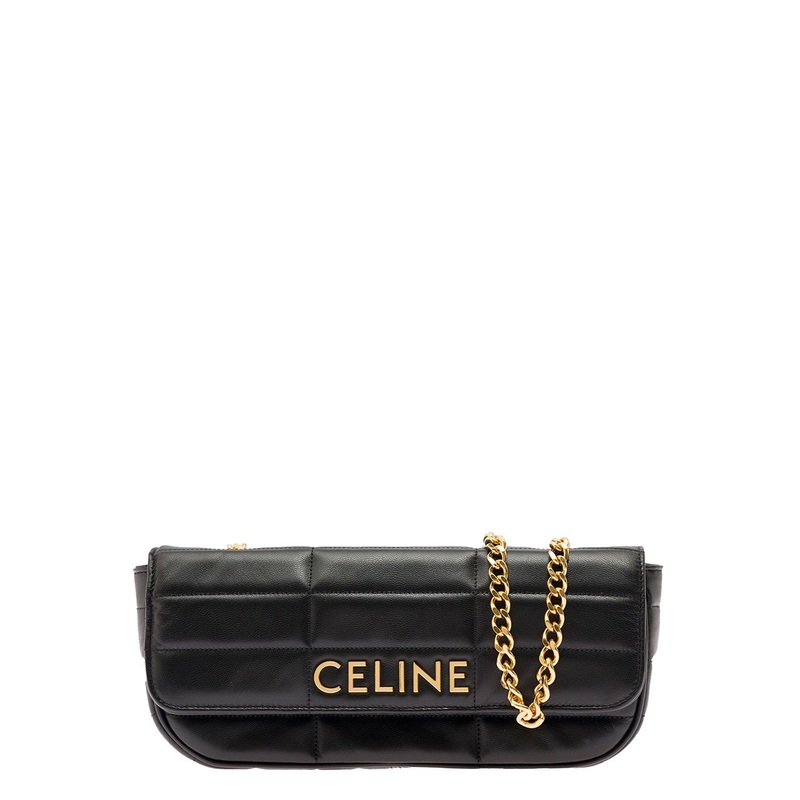 Black Quilted Crossbody Bag with Metal Logo Lettering in Leather Woman