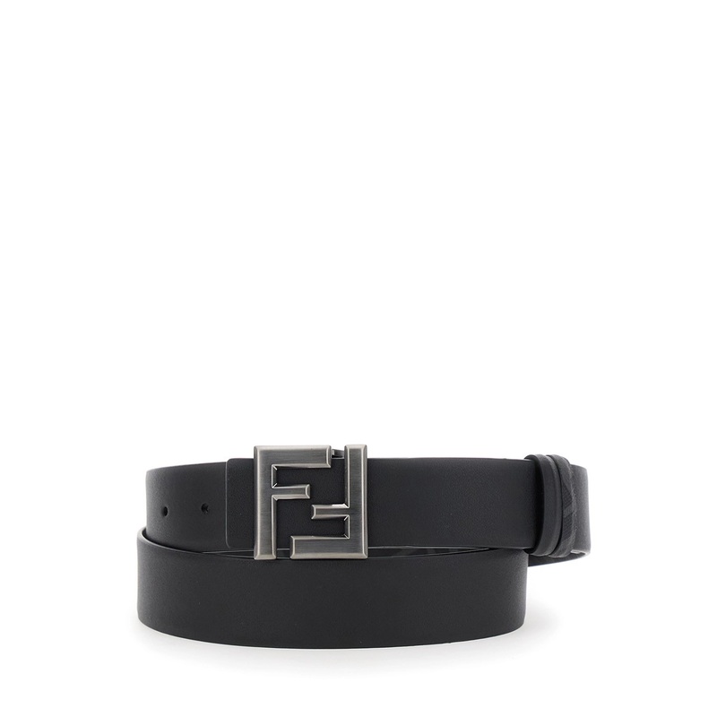 Black Reversible Belt with FF Buckle in Leather Man