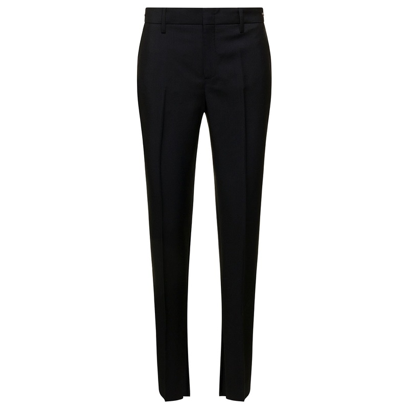 Black Slim Pants with Horsebit Detail in Mohair and Wool Woman