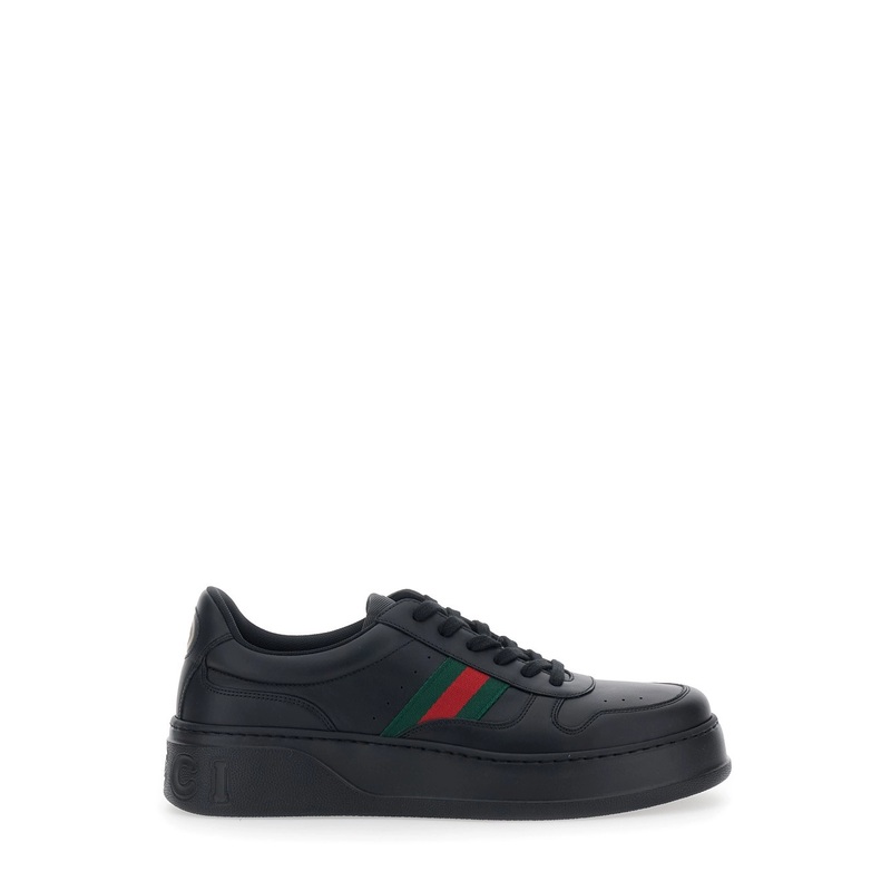 Black Sneakers with Web Detail and Oversized Sole in Leather Man