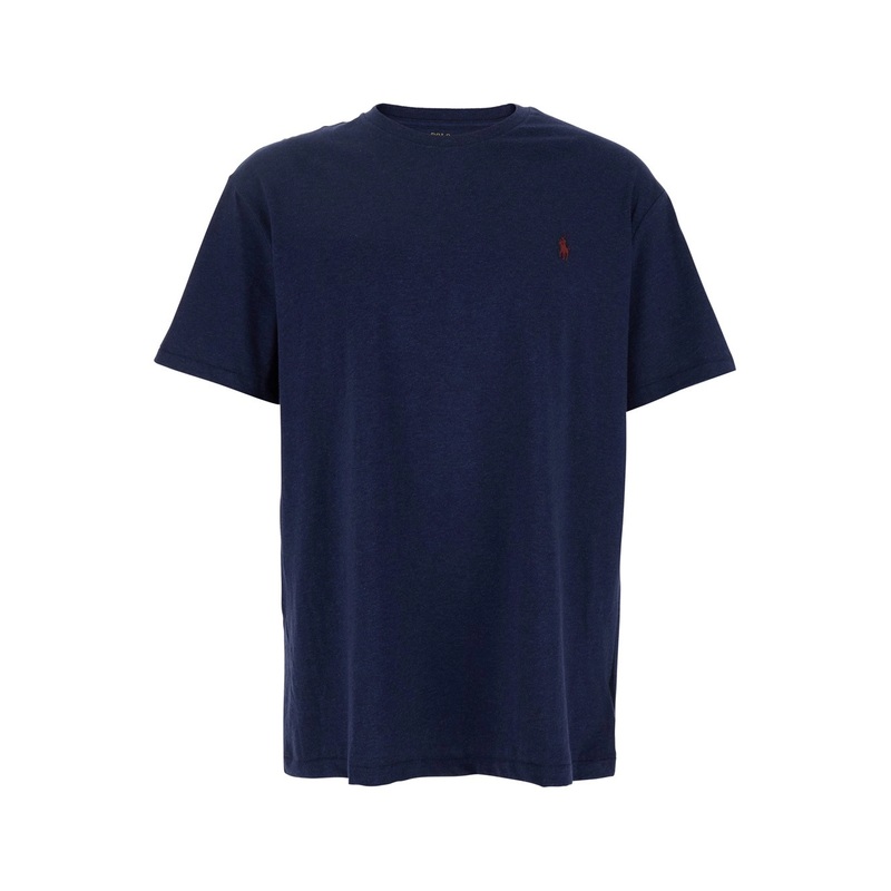 Blue Crewneck T-Shirt with Pony Detail on the Front in Cotton Man