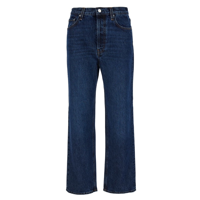 Blue High-Waisted Jeans with Logo Patch in Cotton Denim Woman