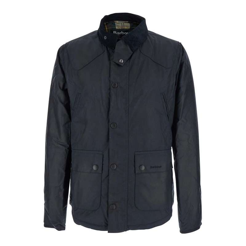 Blue Jacket with Corduroy Collar and Logo Lettering on the Front in Cotton Man