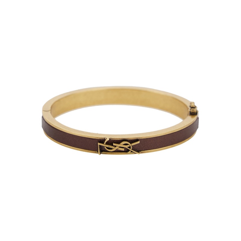 Brown and Gold Colored Bracelt with Cassandre in Metal and Leather Woman