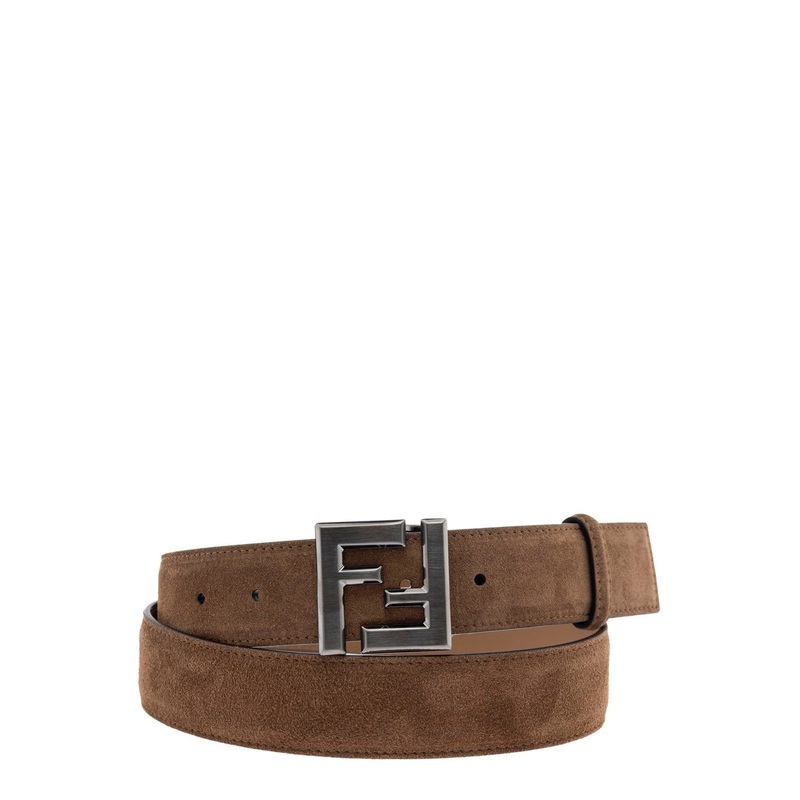 Brown Belt with FF Buckle Closure in Suede Man
