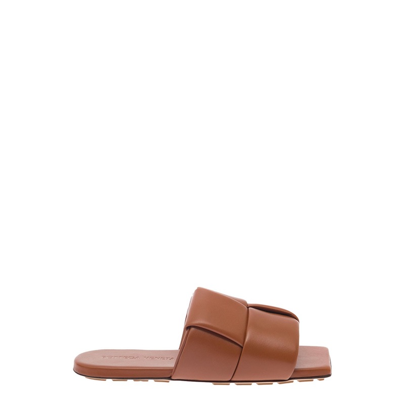 Brown Flat Mules with Padded Intreccio Band in Leather Woman