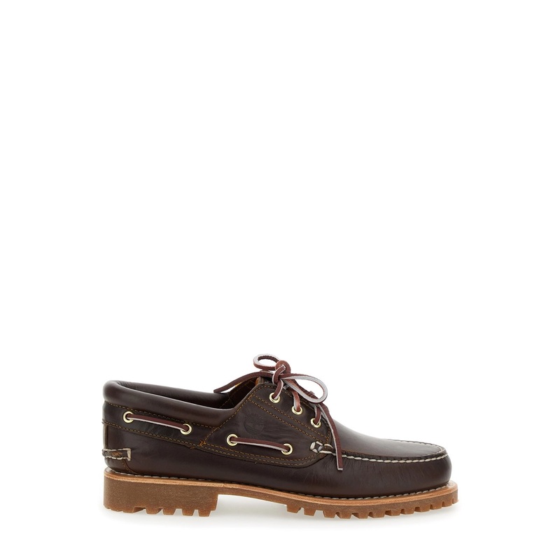 Brown Loafers with Embossed Logo on the Side and Low Block Heel in Leather Man