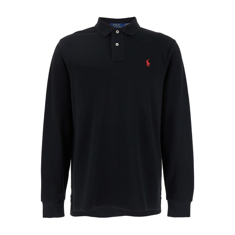 Custom Slim Fit Black Polo with Classic Collar and Pony Embroidered on the Front in Cotton Man