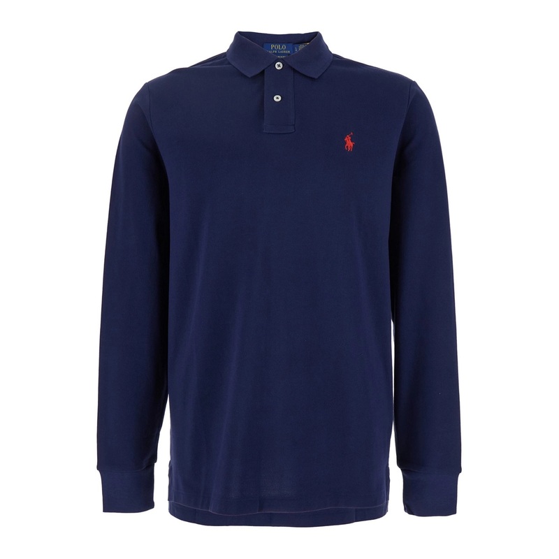 Custom Slim Fit Blue Polo with Classic Collar and Pony Embroidered on the Front in Cotton Man
