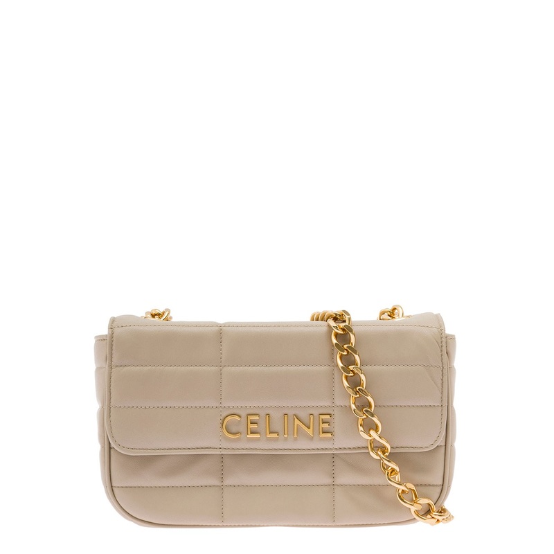 Dark Beige Shoulder Bag with Chain in Quilted Leather Woman