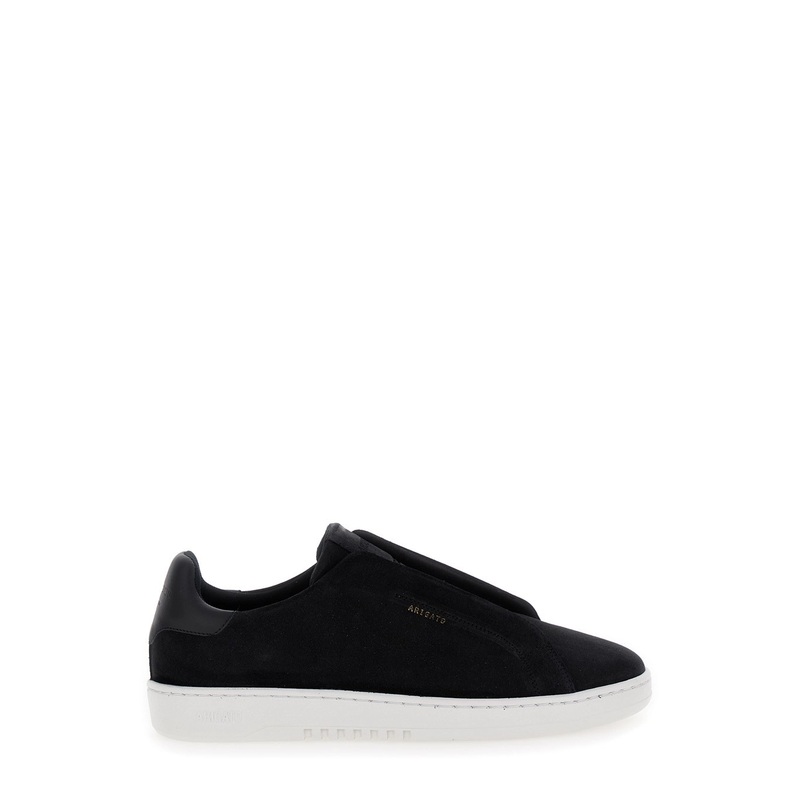 ‘Dice Laceless’ Black Low Top Slip-On Sneakers in Suede Man