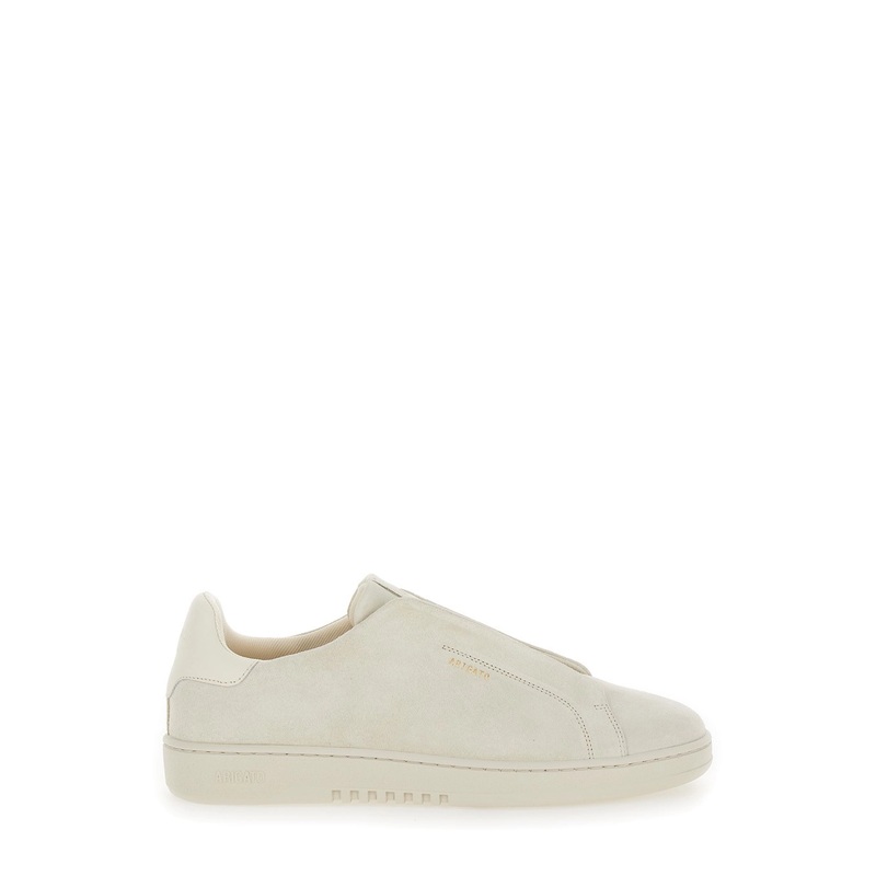 ‘Dice Laceless’ White Low Top Slip-On Sneakers in Suede Man