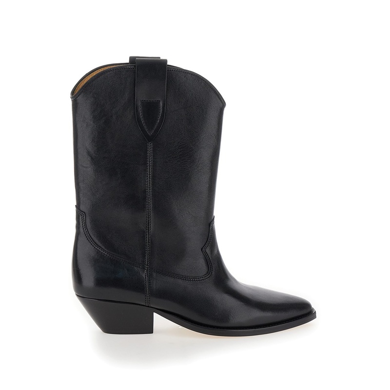 ‘Duetro’ Black Ankle Boots with Western Heel in Leather Woman