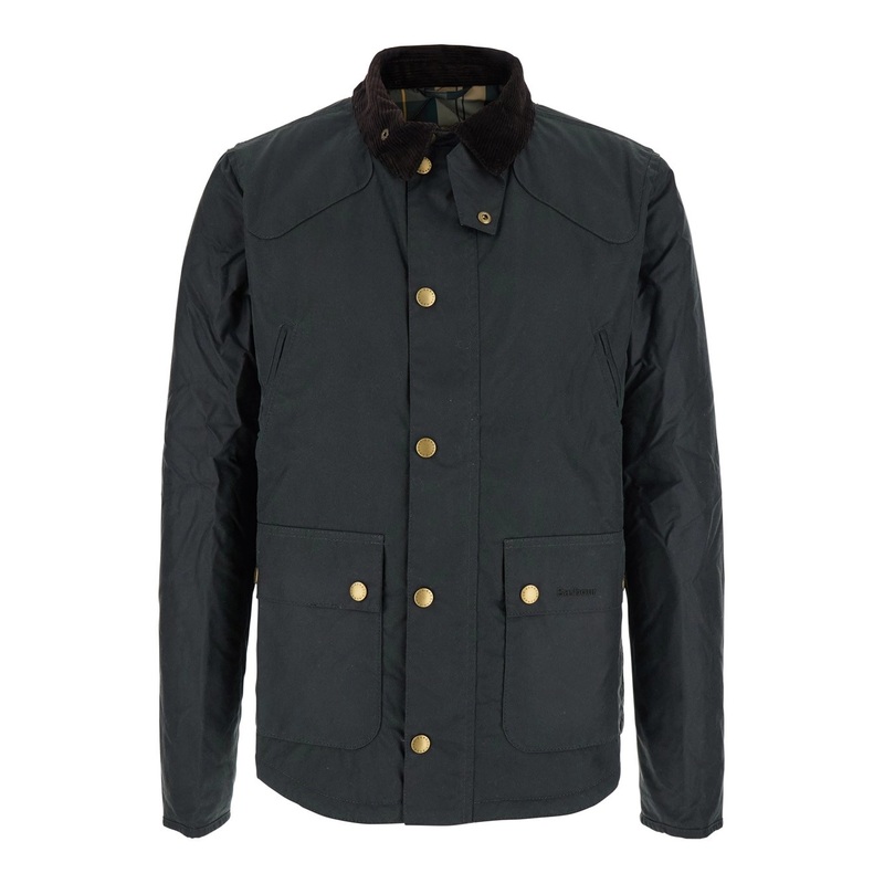 Green Jacket with Corduroy Collar and Logo Lettering on the Front in Cotton Man