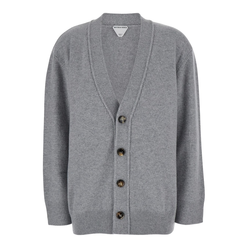 Grey Cardigan with Intrecciato Patch in Cashmere Woman