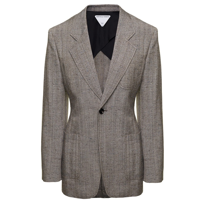 Grey SIngle-Breasted Slim-Fitted Jacket with Single Button in Viscose Blend Woman