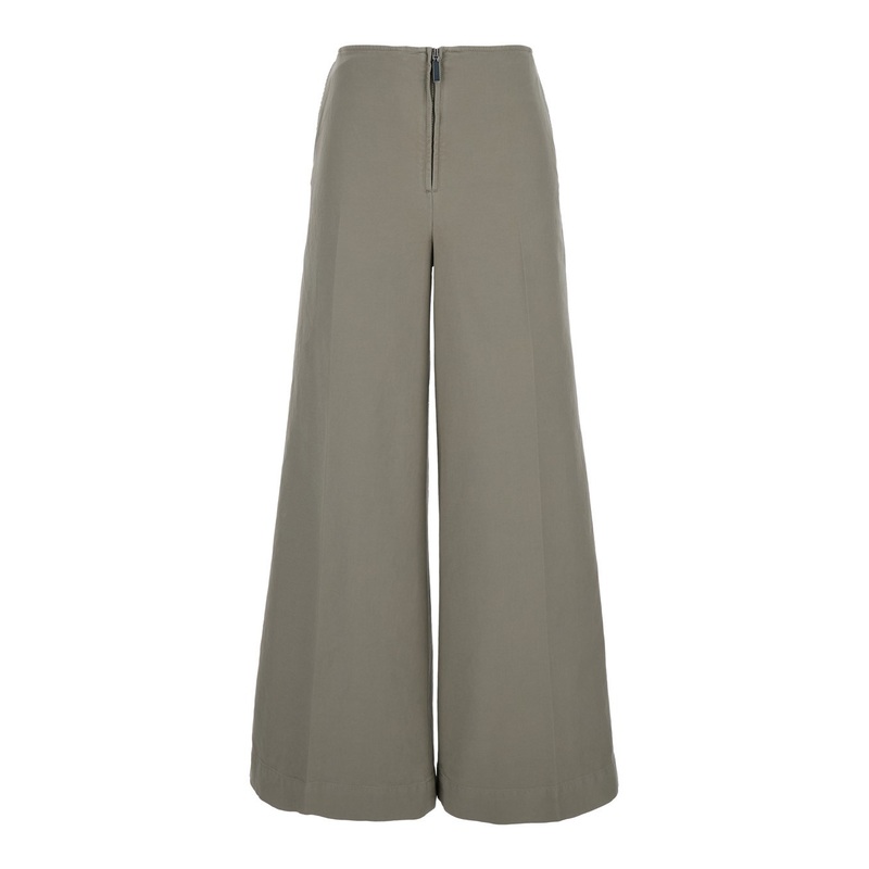 Grey Wide Pants with Zip Closure in Tech Fabric Woman