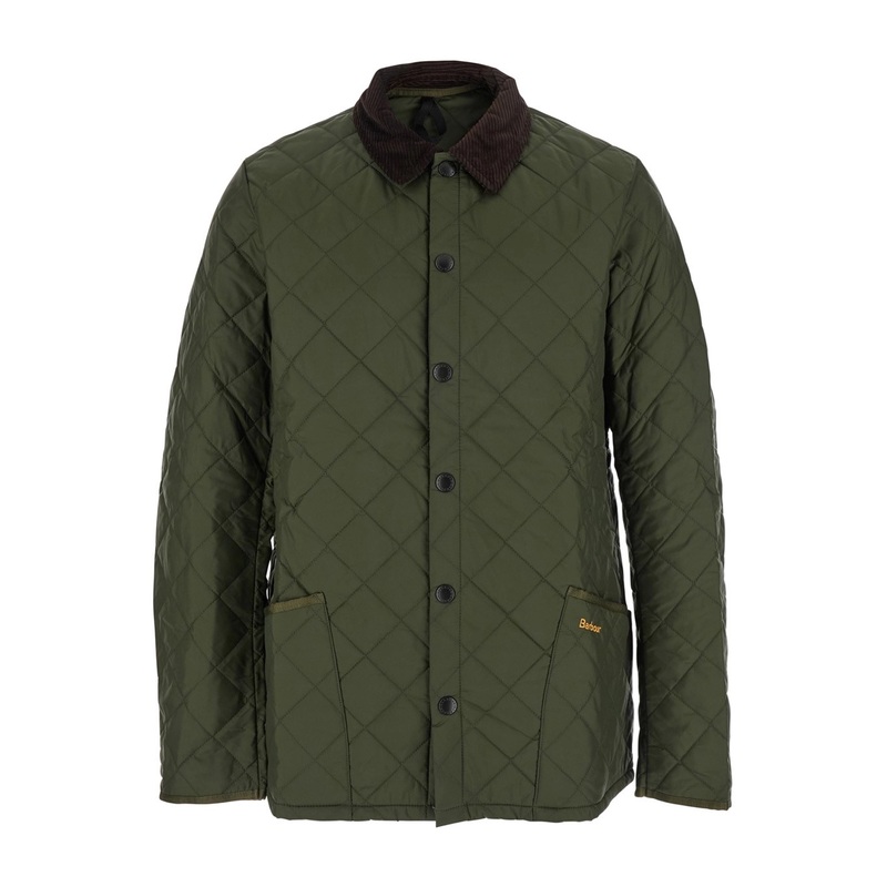 ‘Heritage Liddesdale’ Green Jacket with Classic Corduroy Collar and Logo Lettering on the Front in Tech Fabric Man