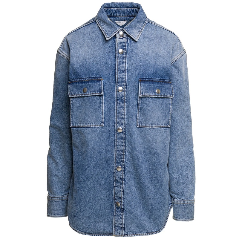 Indigo Medium Washing ‘Vintage’ Shirt with Patch Pockets in Cotton Denim Woman