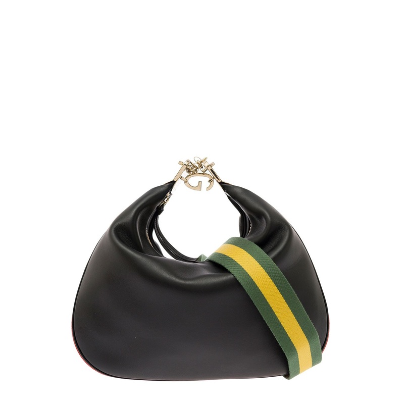 ‘Large Attache’ Black Crossbody Bag with G Hook Closure in Leather Man