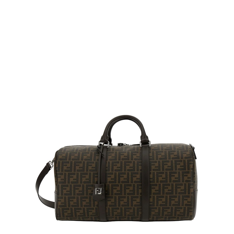 ‘Large Duffle’ Brown Travel Bag with FF Motif in Fabric Man