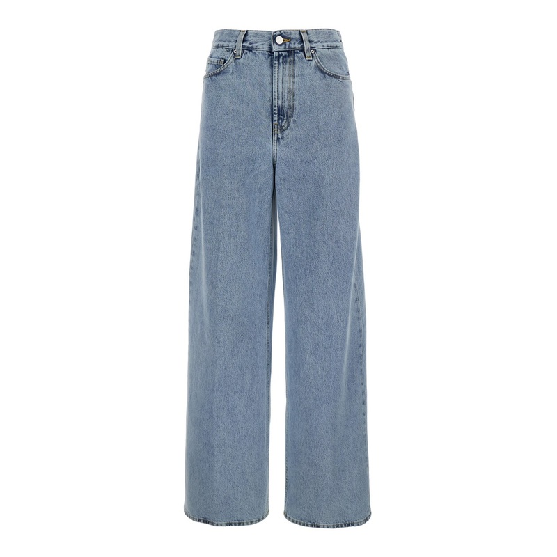 Light Blue Wide Jeans with Logo Patch in Denim Woman