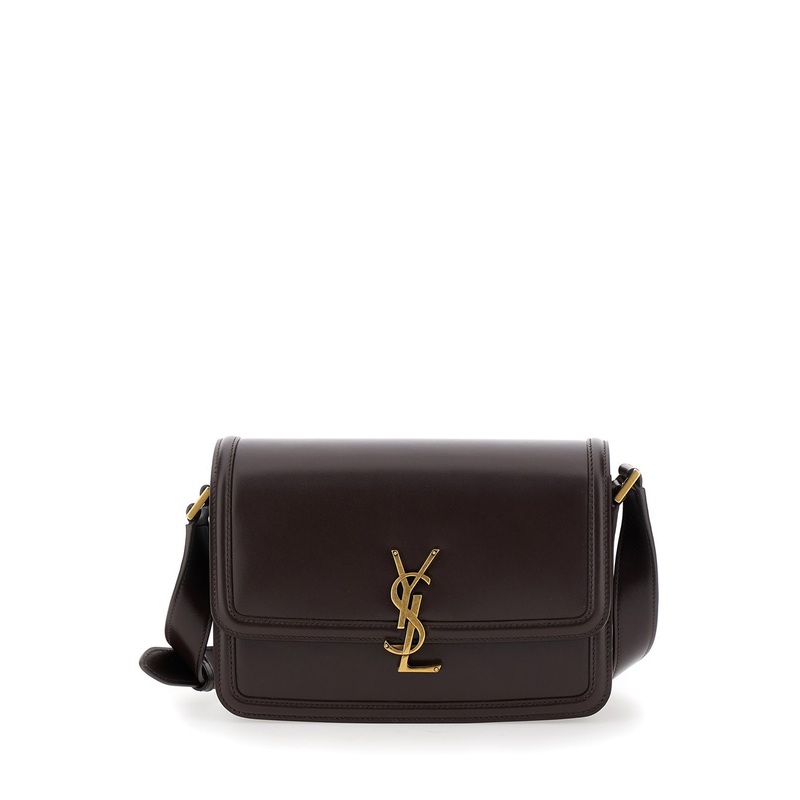 ‘Medium Solferino’ Brown Satchel Bag with Cassandre in Smooth Leather Man