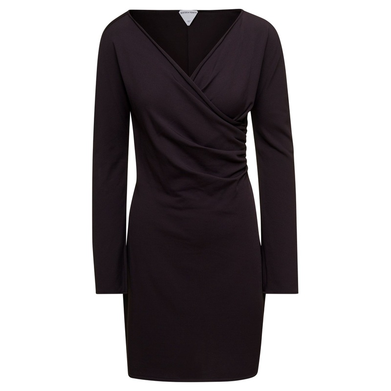 Mini Dark Brown with Front Cross-Over in Fluid Viscose Woman