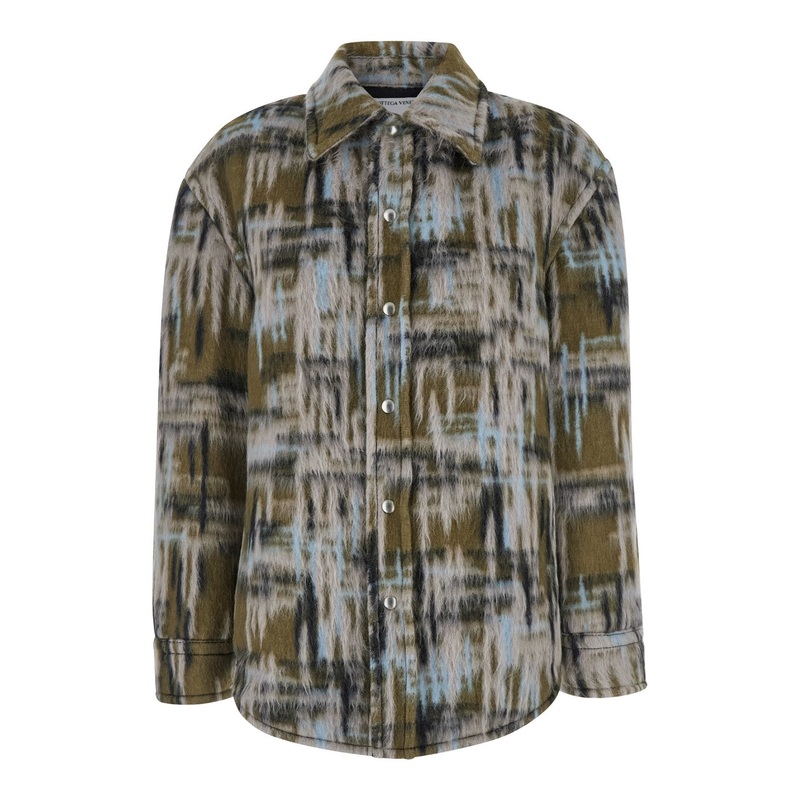 Multicolor Overshirt with Pointed Collar in Brushed Wool Woman