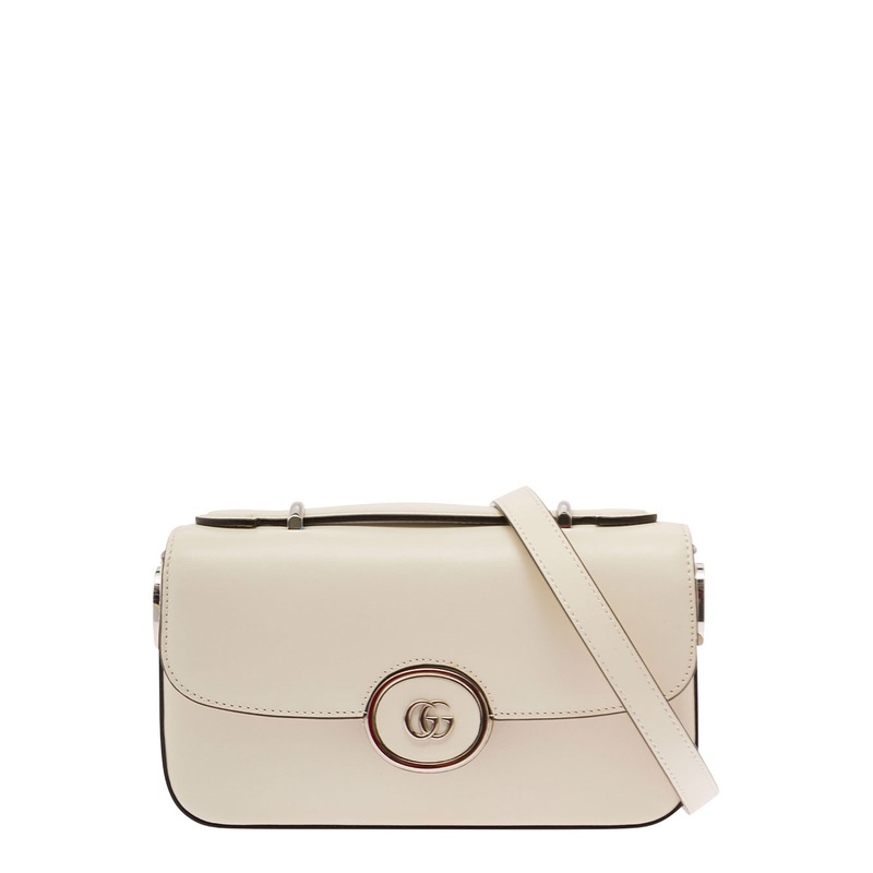 ‘Petite GG’ Mini White Shoulder Bag with Double G Detail in Leather Woman