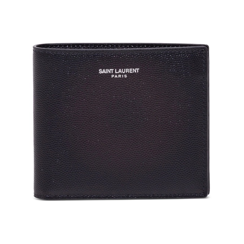 Saint Laurent Man’s Bifold Black Leather Wallet with Logo