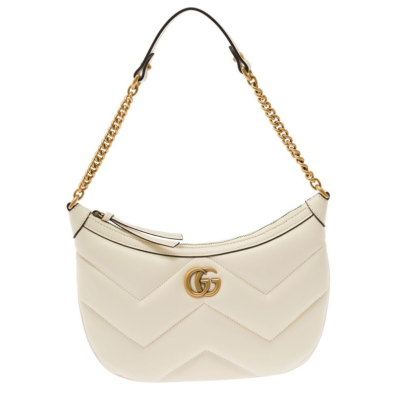 ‘Small GG Marmont’ White Shoulder Bag in Matelass Leather with Chevron Motif Woman