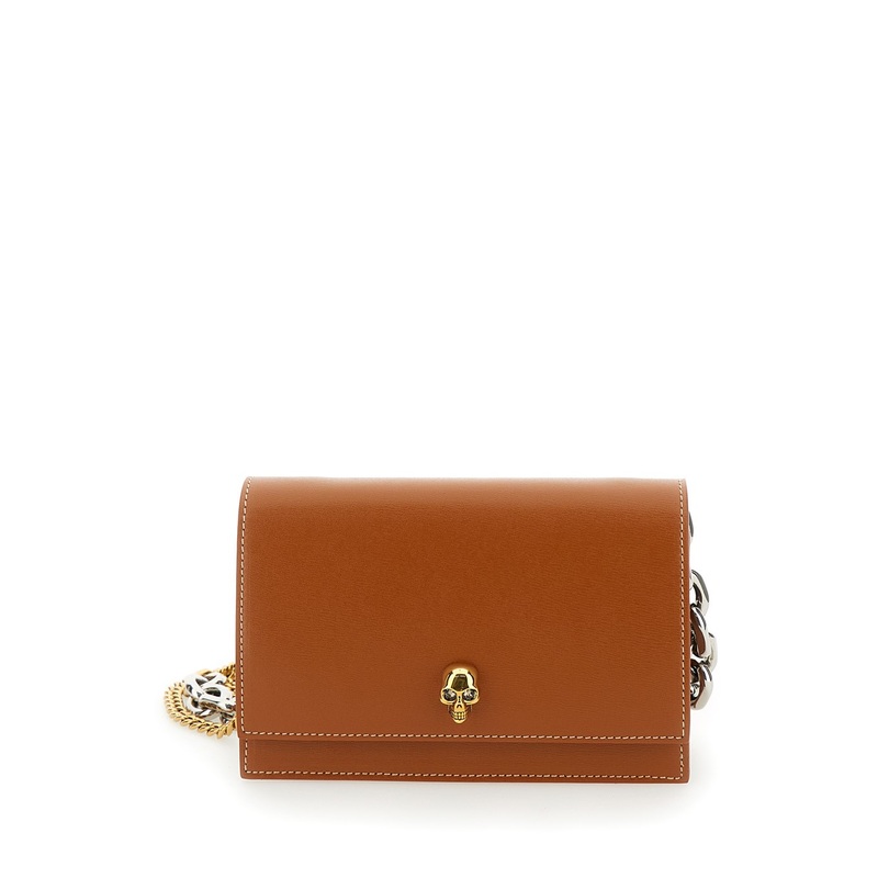 ‘Small Skull’ Caramel Crossbody Bag with Skull Detail in Leather Woman