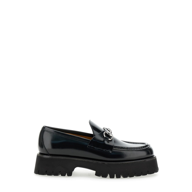 ‘Sylke’ Black Loafers with Chunky Platform and Horsebit Detail in Leather Woman