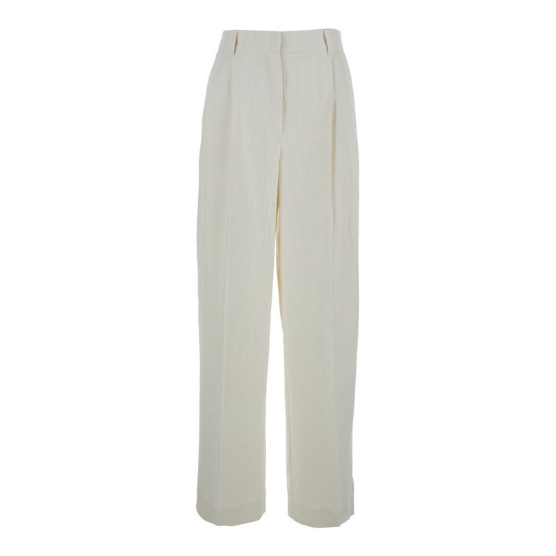 White High-Waist Pants with Pences in Cotton Blend Woman