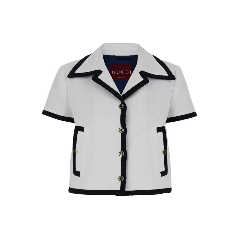 White Jacket with Short Sleeves in Tweed Woman